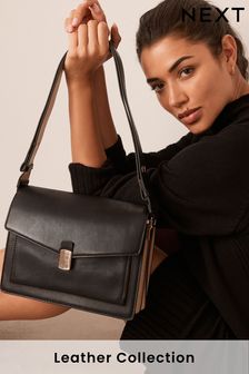 Black/Tan Brown Leather Folded Side Bag (751252) | $116