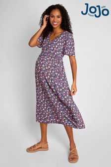 JoJo Maman Bébé Navy Floral Print V-Neck Maternity Midi Dress (751325) | €64