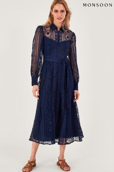Monsoon Blue Gabriella Lace Shirt Dress (751485) | €191