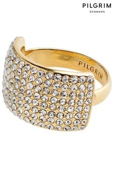 Regulowany pierścionek w złotym kolorze Pilgrim Aspen z kryształkami z recyklingu (751605) | 240 zł