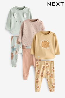 Ockergelb/Mintgrünes Muster - Baby 6-teiliges Set mit T-Shirt und Leggings (0 Monate bis 2 Jahre) (751711) | 32 € - 35 €