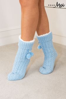 Albastru - Șosete tricotată comodă cu torsade Pour Moi (751738) | 113 LEI