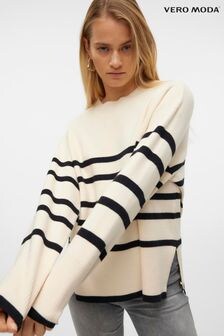 VERO MODA Cream Stripe Structured Knitted Jumper (751927) | $65