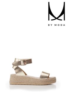 MbyModa Gold Two Part Low Wedge Sandals (752333) | $100