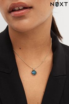 Gold Tone Blue Pendant Necklace (752376) | 336 UAH