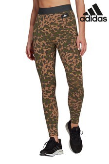 Legging adidas beige taille haute avec imprimé animal sur l'ensemble