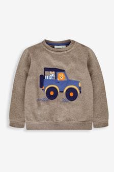 Mocha Brown Safari Jeep - Jojo Maman Bébé Boys' Appliqué Sweatshirt (752853) | kr440