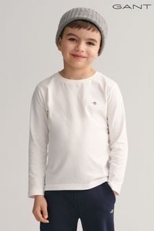 GANT White Shield Logo Long Sleeve T-Shirt (753345) | SGD 48