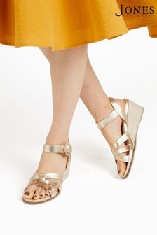 Zlati usnjeni sandali s tkano polno peto Jones Bootmaker Loriana (753683) | €54