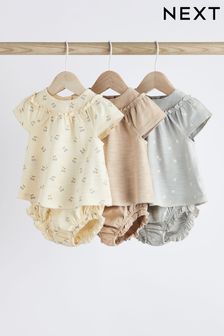 Beige/Grey Floral Baby 3 Pack T-Shirts and Shorts Set (753807) | 129 QAR - 139 QAR
