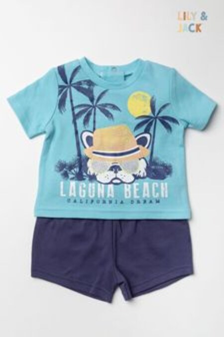 Set de 2 piese din bumbac și pantaloni scurți Lily &Albastru Beach Imprimeuri Albastru (753945) | 134 LEI