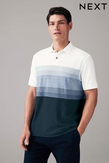 Ciemny niebieski - Teksturowana melanżowa koszulka polo w paski (754053) | 145 zł