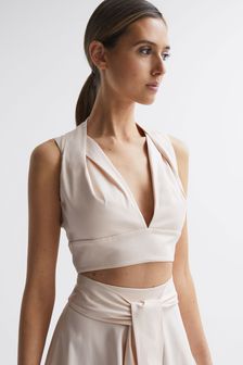 Reiss Nude Rebecca Cropped V-Neck Open Back Top (754106) | Kč5,310