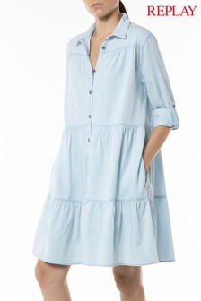 Robe chemise Replay bleu clair en jean chambray