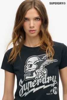 Superdry Jet Black 100% Cotton Embellished Poster Fitted T-Shirt (754477) | $51