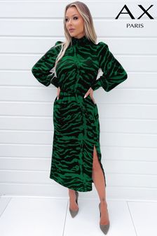 AX Paris Green Animal Print High Neck Long Sleeve Midi Dress (754555) | 157 zł