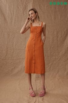Oranžna - Lanena srednje dolga obleka s tankimi naramnicami Boden (754610) | €81