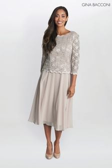 Gina Bacconi Natural Rona Midi-Length Dress With Lace Bodice & Chiffon Skirt (754902) | 229 €