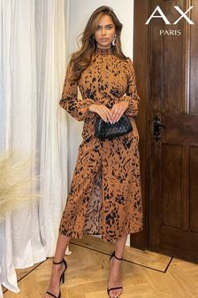 AX Paris Natural Camel Print High Neck Split Skirt Midi Dress (754975) | €66