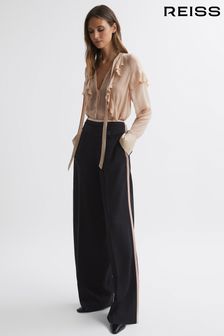 Reiss Black/Pink Lina High Rise Wide Leg Trousers (755117) | ₪ 1,298