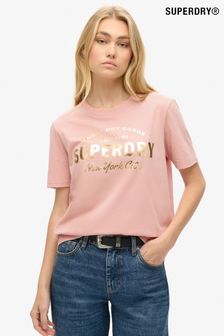 Розовый - Superdry Luxe Metallic Logo Relaxed T-shirt (755284) | €46