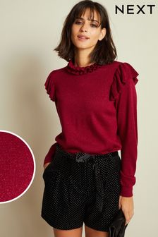 Rdeča - Svetleč pulover z naborki (755362) | €12