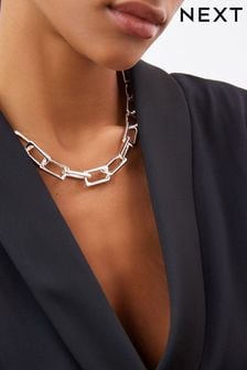 Silver Tone Rectangular Link Chunky Chain Necklace (755364) | KRW31,100