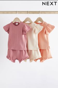 Pink Pointelle Baby 3 Pack T-Shirts and Shorts Set (755646) | SGD 45 - SGD 49