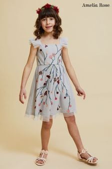 Szara haftowana sukienka dziecięca Amelia Rose (755734) | 255 zł