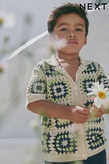 Neutral Short Sleeve Crochet Knitted Shirt (12mths-7yrs) (755755) | KRW32,000 - KRW36,300