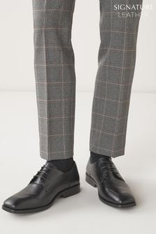 Negru - Măsură regular - Pantofi Derby din piele cu vârf pătrat (755894) | 252 LEI