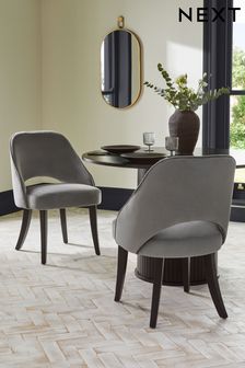 Set of 2 Soft Velvet Mid Grey Remi Non Arm Dining Chairs (755903) | €380