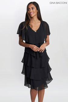 Gina Bacconi Black Bella Georgette Tiered Dress (756061) | €315