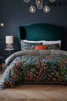 Black/Green Reversible Floral 200TC 100% Cotton Sateen Duvet Cover and Pillowcase Set (756095) | kr502 - kr837