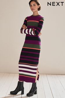 Purple Stripe Long Sleeve Ribbed Midi Dress (756186) | 46 €