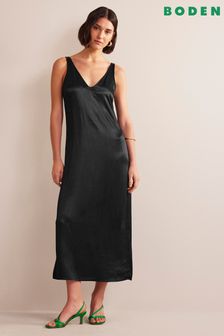 Черный - Атласное платье-комбинация макси Boden (756688) | €89