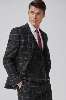 Schwarz mit Karomuster - Skinny Fit - Karierter Anzug: Jacke (756962) | 18 €