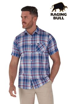Синяя льняная рубашка в клетку с короткими рукавами Raging Bull (757552) | €42 - €45