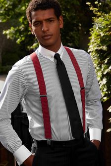 Savile Row Company Natural Stripe Slim Pin Collar Double Cuff Shirt (757564) | SGD 106