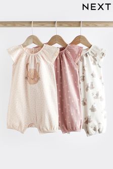 Pink Bunny Baby Vest Rompers 3 Pack (757601) | 84 QAR - 104 QAR