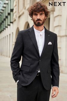 Black Slim Fit Nova Fides Italian Fabric Textured Suit Jacket (757796) | LEI 731