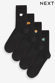 Café - Pack de 4 calcetines tobilleros con motivos bordados (757849) | 16 €
