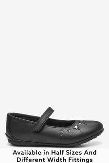 Black Leather Narrow Fit (E) Star Mary Janes Shoes (758065) | €16 - €19