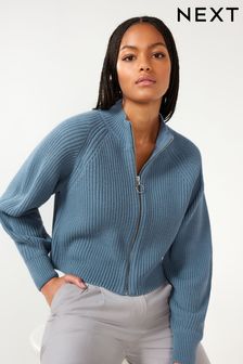 藍色 - 拉鍊短身開襟毛衣 (758087) | NT$1,490