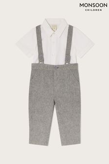 Комплект для новорожденного с серыми брюками на подтяжках Monsoon Billy (758300) | €22