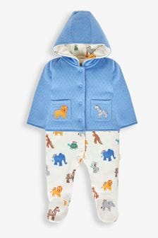 JoJo Maman Bébé Blue 2-Piece Safari Sleepsuit & Jacket Set (758411) | SGD 54