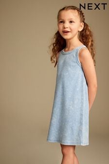 Синий с эффектом кислотной стирки - Трикотажное платье в рубчик со спинкой-борцовкой (3-16 лет) (758427) | €13 - €20