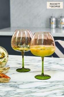 Rockett St George Green & Blush Pink Deco Flower Glass Set of 2 Gin Glasses (758498) | €37