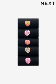 Black Valentine's Day Fun Embroidered Socks 5 Pack (758650) | OMR6