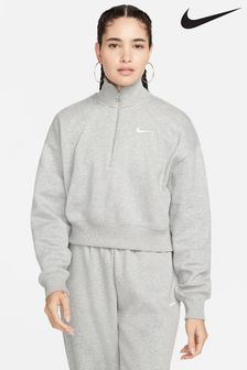 Nike Grey Sportswear Phoenix Fleece Oversized 1/2-Zip Crop Sweatshirt (758827) | $95